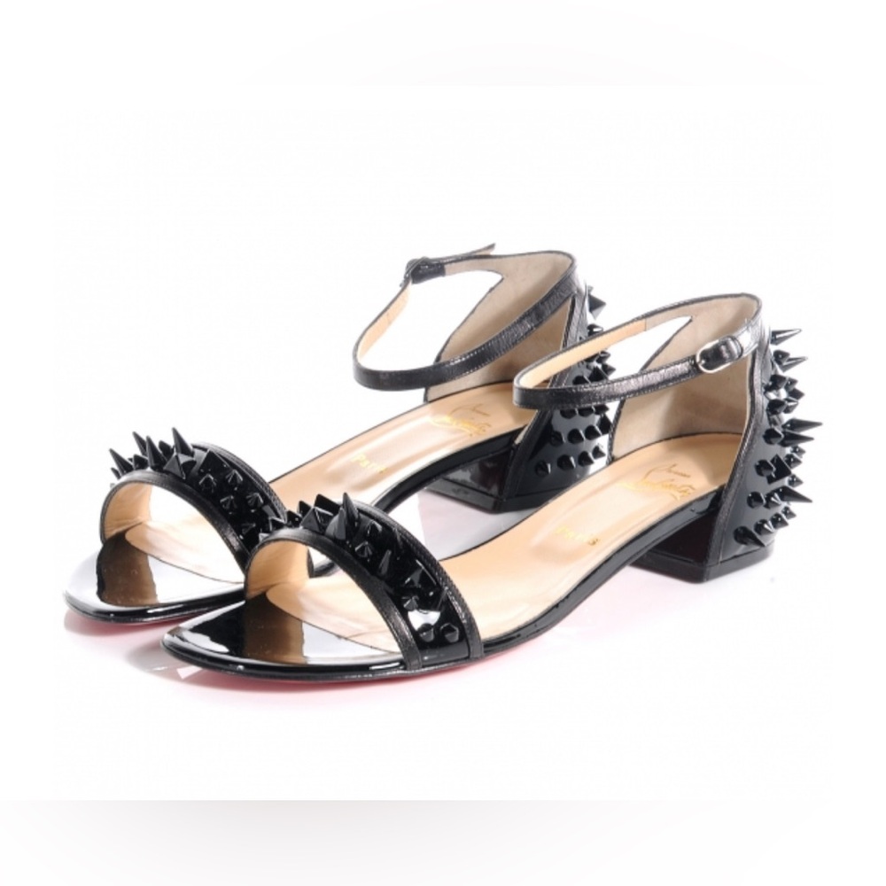 CHRISTIAN LOUBOUTIN - Patent Druide Spiked Ankle Strap Sandals Black